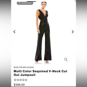 Ieena for Mac Duggal- SEQUINED V-NECK CUT-OUT JUMPSUIT